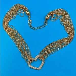 Nolan Miller Gold Heart multi link Necklace with Crystal Accents